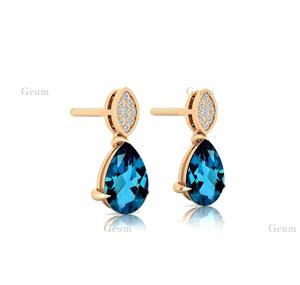 Pendientes de gota de diamantes de Topacio Azul de Londres 100% de oro macizo de 18K, pendientes de joyería fina llamativos a la moda para boda OEM - Product Image 4