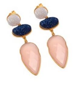 Pendientes de plata de primera ley y piedra preciosa azul, aretes, plata esterlina 925, piedra preciosa, zirconia, circonita, zirconita, zirconita, color rosa, calcedonia, óvalo - Product Image 1