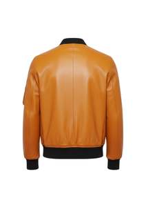 Nouvelle veste bomber en cuir véritable jaune moutarde pour homme 2026, col côtelé, fermeture éclair, vêtements d'extérieur - Product Image 3
