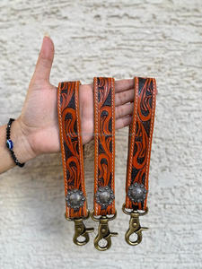 Nueva Llegada Mano Tooled Cuero Muñequera Llaveros En Relieve Estampado Floral Cuero Llaveros Tooled Accesorios de cuero Correas para llaves - Product Image 5