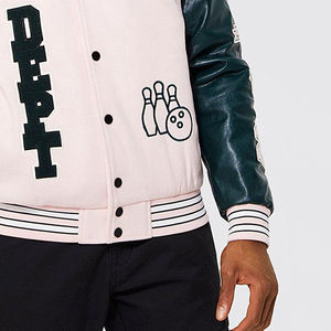 Chaquetas de Hombre de Alta Calidad, Chaqueta Universitaria Personalizada para Club de Bolos, Estilo Béisbol, Verde y Blanca con Bordado y Parches - Product Image 5