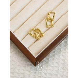 Orecchini pendenti a catena in argento anti-ossidazione, placcati oro, a cerchio, spessi, di tendenza - Product Image 1