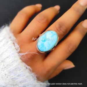 Anillo de Larimar de Plata de Ley 925 para mujer, joyería llamativa de Larimar Natural para bodas, compromisos, fabricación de joyas al por mayor - Product Image 2