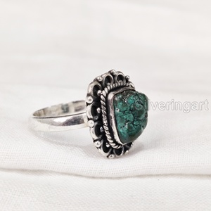 Rough <b>Stone</b> Jewelry Women's <b>Ring</b> Natural Turquoise Raw Gemstone December Birthstone Bohemian <b>Ring</b> Party 925 Sterling <b>Silver</b> <b>Ring</b> - Product Image 3