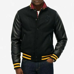 แจ็กเก็ตขนสัตว์ปักลายสำหรับผู้ชาย, แจ็กเก็ตทีมเบสบอลที่มีแขนหนังดีไซน์อเมริกันสำหรับผู้ชาย - Product Image 1