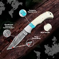 Couteau de poche pliant en acier Damas forgé à la main, étui en cuir, cadeau, personnalisable OEM, chasse en extérieur, haute durabilité 58HRC Drop