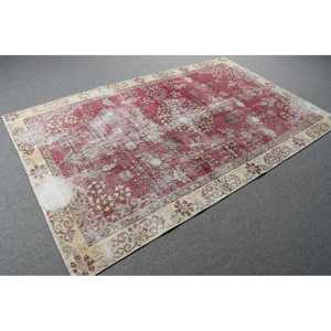 Vintage Rug, 5.3x8.3 ft Turkish Rug, <b>Red</b> Ombr <b>Wool</b> Rug - Product Image 4