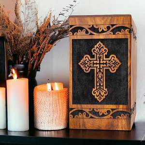 Letrero de Cruz grabado urna de cremación de madera Urnas funerarias para cenizas de adultos y urna de cremación masculina femenina con letrero de Cruz - Product Image 4