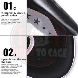 Espinilleras de Piel para Artes Marciales Mixtas (MMA), Kickboxing, Muay Thai, con Cierre de Velcro, Protección y Absorción de Impactos, Color Blanco y Negro, Nuevo - Product Image 5