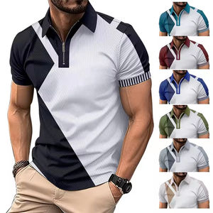 Polos à revers avec logo personnalisé de haute qualité Hauts pour hommes de couleur assortie T-shirts à la mode grande taille polo anti-boulochage - Product Image 6