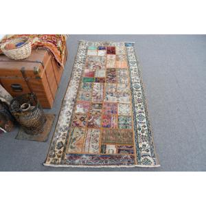 Tapis d'appoint vintage 2,9 x 6,2 pieds, tapis oriental turc en laine bleu et rouge - Product Image 1