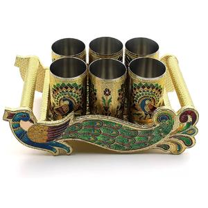 Plateau décoratif en métal design paon plateau de service carré en laiton avec plateau de service d'affichage de pièce maîtresse de conception artisanale - Product Image 1