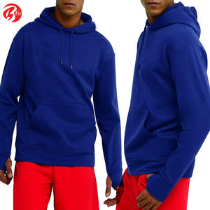 In Blue Color Long Sleeve Pullover Cotton <b>Fleece</b> Hoodies With Pocket Your Own Logo Design <b>Men</b> Wear Hoodies - Product Image 4