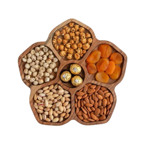 Plato de madera para servir frutas secas de diseño moderno hecho a mano de madera 5 divisor forma Hexagonal plato de aperitivos para bodas y hoteles - Product Image 3