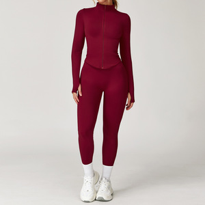 Pronto per la Spedizione: Set Yoga Invernale da Donna, Tinta Unita, Vita Alta, Manica Lunga, Abbigliamento per Allenamento in Palestra, Giacca Aderente, Reggiseno Sportivo - Product Image 5