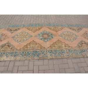 Alfombra turca vintage clásica, beige, azul, 4,8x12,5 pies, diseño de retazos de lana para sala de estar, pasillo, dormitorio de adolescentes, respaldo de látex - Product Image 3