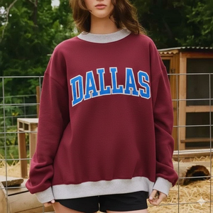 Women's Oversized Embroidery <b>Turtleneck</b> Winter Sweatshirt Pullover Vintage Drop Shoulder Long Sleeved Cotton Front - Product Image 1