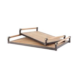 Plateau de service fait à la main personnalisé en bois naturel au meilleur prix pin hêtre acacia nourriture thé plateaux de service avec poignées - Product Image 1