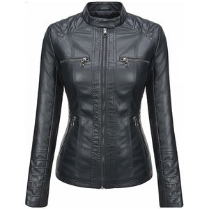 Vêtement de mode pour femmes, tenue tendance, veste de moto en peau de mouton véritable, réversible, nouvelle, coupe-vent, col boutonné, imperméable - Product Image 1