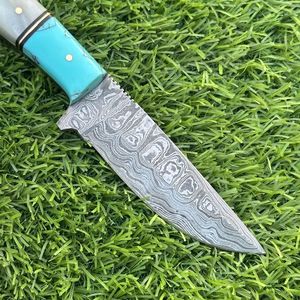 Cuchillo Skinner de acero de Damasco para supervivencia de caza, herramienta duradera multifunción para acampar al aire libre con 3 años de garantía - Product Image 3