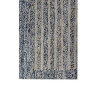 Alfombra de Lana Caliedo a Rayas Azules, Hecha a Mano, Rectangular de 9x12, para Entrada, Sala de Estar, Pasillo, 10 mm de Grosor, Material Viscosa - Product Image 4