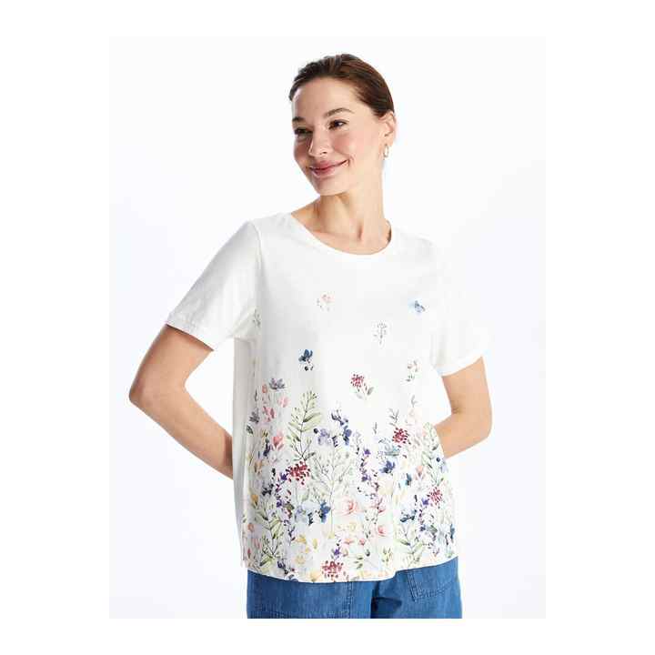 Crew Neck Floral Short Sleeve Women's T-Shirt