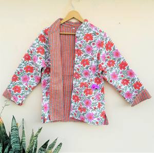 Chaqueta acolchada de algodón indio para mujer, chaquetas acolchadas hechas a mano de estilo bohemio con estampado de bloques, abrigo, regalos de vacaciones, Chaqueta con botones - Product Image 3