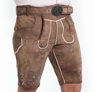 Lederhosen marron avec broderie subtile de la même couleur pour hommes Lederhosen en daim de chèvre pour hommes - Product Image 3