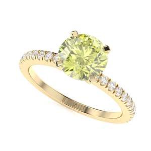 Canary Vivid Yellow Round Cut Diamond Solitaire avec Accents Bague de fiançailles pour femme - Product Image 4