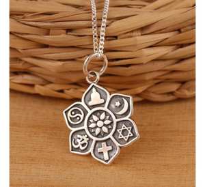 Sólido 925 plata esterlina coexistir símbolo Lotus colgante collar estilo Punk cuerpo joyería regalo bodas compromisos fiestas - Product Image 1