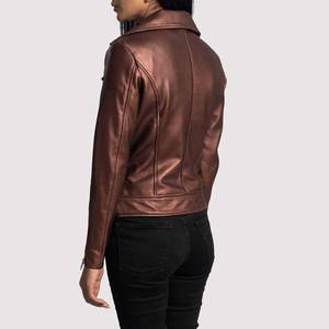 Ropa deportiva de Invierno para mujer, chaqueta de cuero de piel de oveja acolchada con cremallera para motocicleta, chaqueta de cuero informal con cremallera completa para mujer - Product Image 3