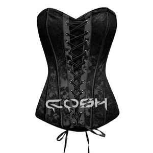 Corsé Jacquard de brocado negro Steelboned Overbust Sweatheart Cup con cordones delanteros Ropa de moda Fabricante superior de Pakistán - Product Image 1
