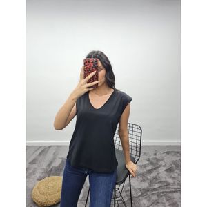 <b>Padded</b> V-Neck T-<b>Shirt</b> - Black - Product Image 1