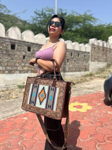 กระเป๋าโท้ทหนัง aztec แฮนด์เมดของจริงกระเป๋าช้อปปิ้งมีสไตล์หรูหราสไตล์วินเทจอุปกรณ์เสริมกระเป๋าหนัง - Product Image 3