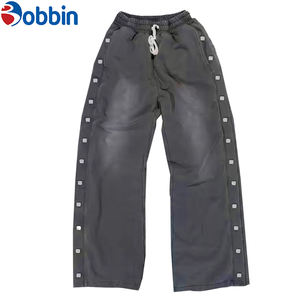 Pantalons de survêtement en coton molletonné vintage pour homme BOBBIN INDUSTRIES, logo personnalisé, ample, bouton latéral, jambe large, délavage acide - Product Image 4