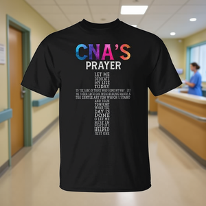 Camiseta de oración CNA de manga corta con cuello redondo, color negro, talla pequeña, para asistentes de enfermería certificados - Product Image 3