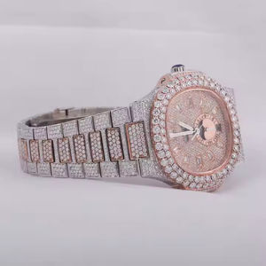 นาฬิกาเพชรโมอิสหรูหราเต็มรูปแบบหน้าปัดสีน้ำตาลที่สวยงามนาฬิกาอะนาล็อกแสดงเหล็กตัวเรือนสแตนเลส - Product Image 2