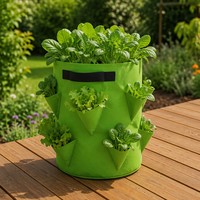 Sac de culture en feutre polyester avec poignées et poches latérales à niveaux pour légumes, serre, jardin, plantation extérieure, écologique
