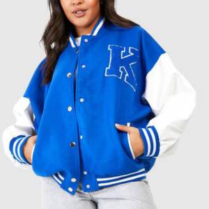 แจ็กเก็ตหลากสีสำหรับทุกเพศเสื้อแจ็กเก็ตกันหนาวสีฟ้าปักโลโก้ - Product Image 1