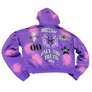 Sweat à capuche personnalisé 100% coton pour hommes avec fermeture éclair et lavage à l'acide Double fermeture éclair avec strass délavés au soleil 3D impression bouffante Vintage French Terry Boxy Hoodie - Product Image 2