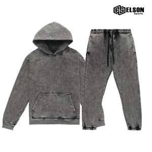 ชุดวอร์มผ้าฟลีซแบบสวมหัวล้างกรดชุดวิ่งสำหรับผู้ชายชุดใส่เล่นแสงแดดหินซีดกางเกงแบบเรียงซ้อนพิมพ์ลายฤดูหนาว - Product Image 5