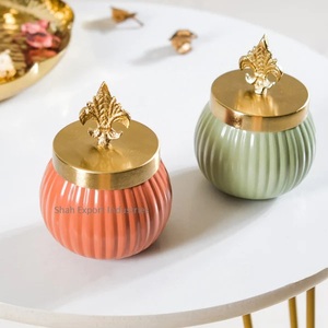 Set of Two Metal Dry Fruit Storage Jars With Designer <b>Lid</b> Multi Color Round Shape Handmade Tabletop <b>Decor</b> Nuts Jar - Product Image 1
