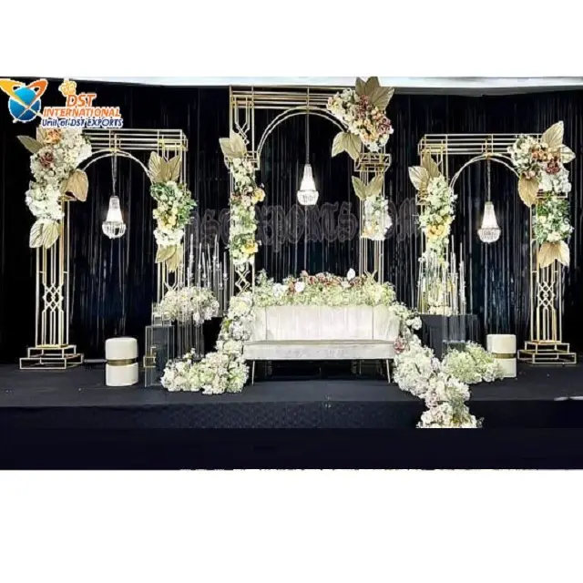 Fusion Bruiloft Decor Goud Achtergrond Metalen Bogen Engels Wedding Event Hot Selling Metalen Bogen Westerse Bruiloft Receptie Panelen