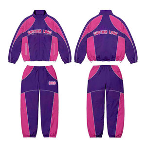 Veste coupe-vent thermique deux pièces décontractée pour hommes, survêtement en nylon solide et en polyester, avec fermeture à glissière, pantalon grande taille - Product Image 6