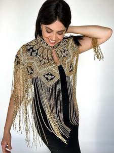Elegant Burlesque Cape with Beaded Strands Sequined Cape for Festive Club Outfit Fastens at Neck Beautiful Festival <b>Clothes</b> - Product Image 6