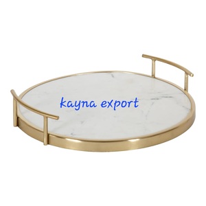 Modern Metal Fancy Decorative Marble Base Tray - Product Image 3