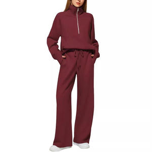 Prix d'usine, tenues pour femmes en deux pièces, automne, haute qualité, col à revers, demi-zip, sweat-shirts amples, pantalons larges, survêtement décontracté - Product Image 3