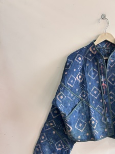 Hand Block Print Indigo Boho Cotton <b>Kantha</b> Quilted <b>Jacket</b> Reversible Handmade <b>Jacket</b> For Women - Product Image 3