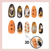 NBL-JX-228 Halloween 3D Pumpkin Ghost Almond Press on Nails Réutilisables Couverture Complète Faux Ongles Design Cartoon 30 Pièces