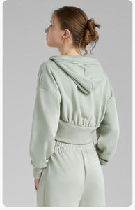 New Style <b>Women</b> Winter Printed Short Crop Top <b>Hoodie</b> Solid Color Casual Streetwear Customizable Fabric Hooded Short Zipper - Product Image 4